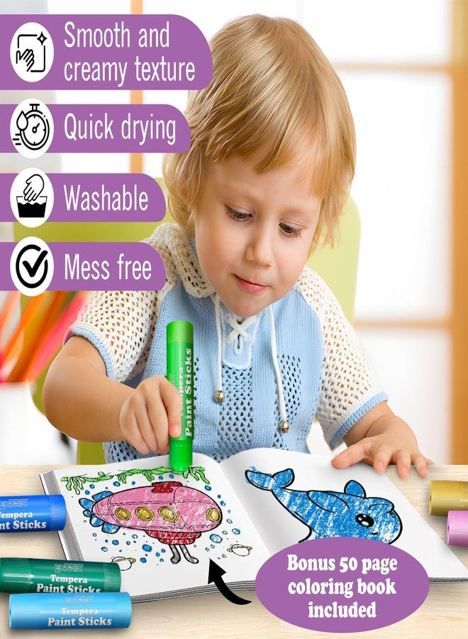 EXTRIC Tempera Paint Sticks for Kids - 24 Twist Crayons in  Vibrant Colors 12 Classic, 6 Metallic, 6 Neon | Mess Free, Quick Dry, Washable Solid Paint  kids + Bonus 50 Page Coloring Book - Image 3